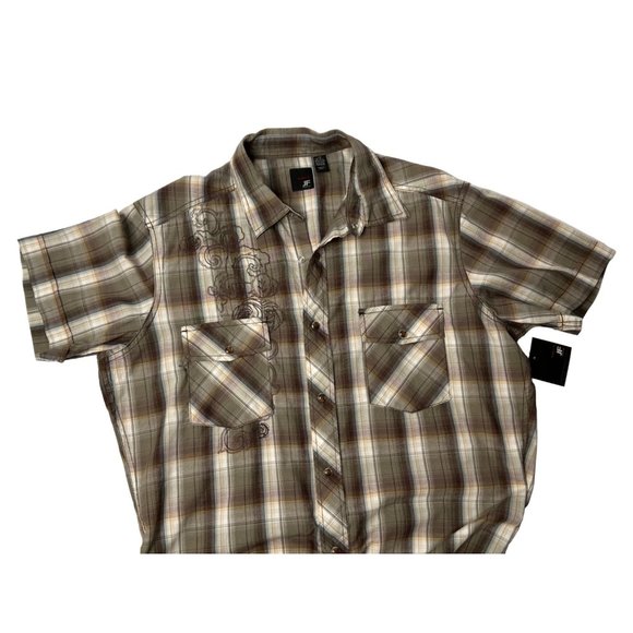 NWT Casual Plaid Shirt Mens Large J Ferrar Short Sleeve Western Snap Buttons - Picture 9 of 11